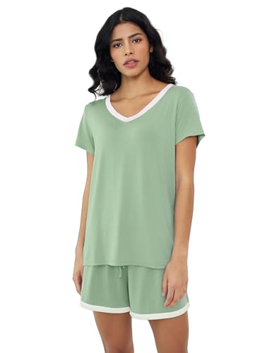 Joyaria Cool Bamboo Viscose Pajama Set Womens Light PJs Sage Green,M