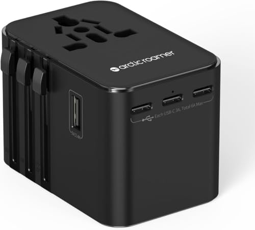 Universal Travel Adapter with 30W Fast Charger – 3 USB-C, 2 USB-A Covers UK US EU AU, Worldwide Power Adapter with Spare Fuse & Safety Shutters All in One Plug Adaptor