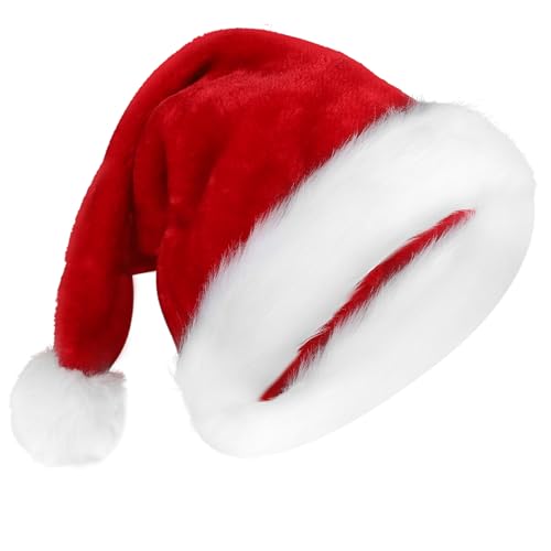 Aututer Christmas Hat Santa Hat Plush Edge Santa Hat Adults and Children Classic Velvet Comfortable Christmas Hats Suitable for Christmas Parties and Holidays