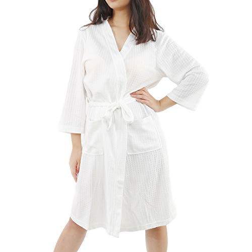 Enchant Home Premia – Pure Cotton | Highly Absorbent| Super Soft | Light Weight| Unisex Waffle Design Bath Robe – White Enchant Home Premia – Pure Cotton | Highly Absorbent| Super Soft | Light Weight| Unisex Waffle Design Bath Robe – White