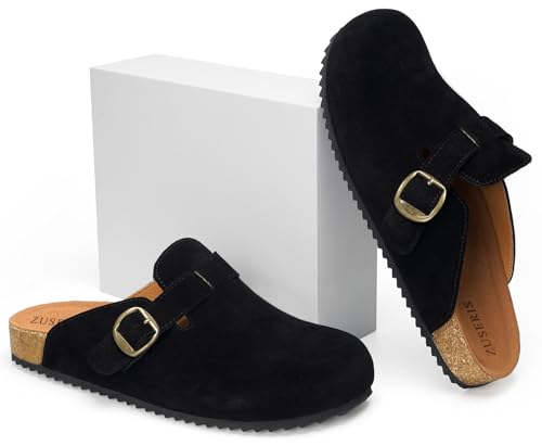 Image of ZUSERIS Suede Clogs for Women Men Wide Width Leather Mules