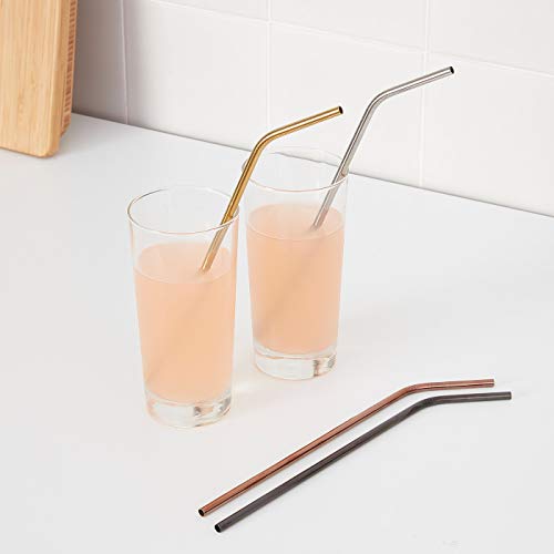 Image of STAR WORK - 4 Stainless Steel Long Reusable Metal Straws for Drinks with 1 Cleaning Brushes Drinking Straws for Travel,Kids,Home,Bar (Gold)