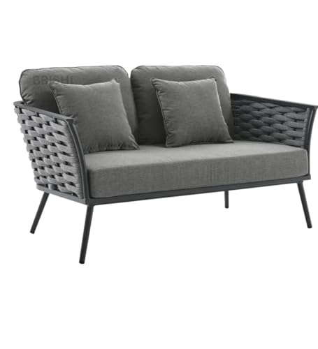 Image of Amazon Brand - Solimo Solix Outdoor Rope Sofa Set | Balcony Sofa | Patio Conversation Sets | Braided Rope Garden Sofa Set and Center Table (6 Seater-Grey)