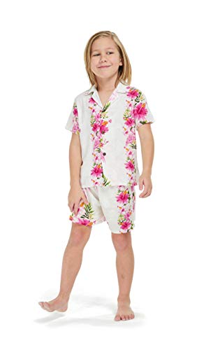 Hawaii Hangover Boy Aloha Luau Shirt Cabana Set in Pink Hibiscus Vine