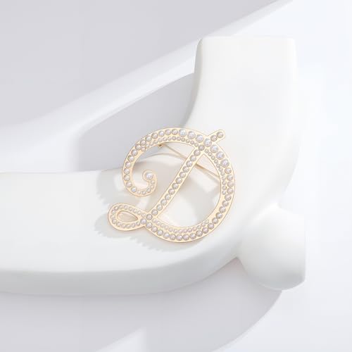 Image of Initial Letter Brooch Pin Pearl Letter Brooches Golden Pins Accessories Jewelry Birthday Chrisrmas Gift for Women