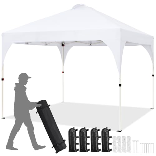 Yaheetech Tenda dobrável de 3 x 3 m, gazebo exterior impermeável e antivento para 8 - 10 pessoas, tenda de jardim com ventilação e bolsa de transporte, cor branca