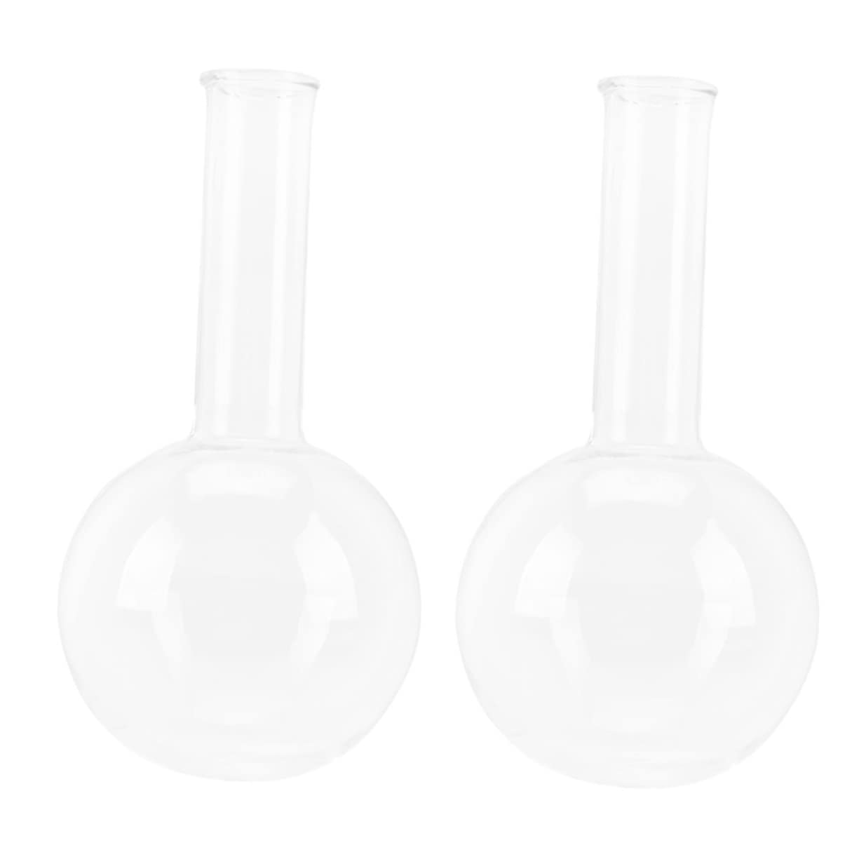 GALPADA 2 Stück Rundkolben Glasflaschen mit Schmalem Hals aus Glas Leicht für Chemische Experimente im Labor der Schule