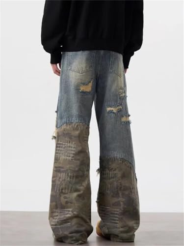 Men Y2K Streetwear Ripped Stacked Baggy Jeans Pants Clothes Patchwork Rock Hip Hop Denim Trousers4