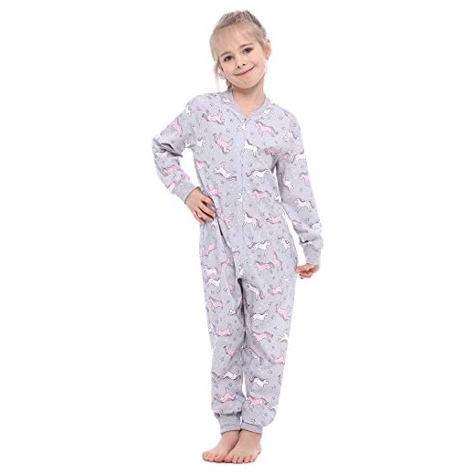 Merry Style Pijama Entero 1 Pieza Vestido de Casa 100% Algodón Niña MS10-186(Melange Unicornio, 146-152)