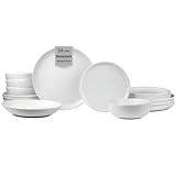 Sango 16-Piece Boho Farmhouse Stoneware Dinnerware Set for 4, Semi-Matte White Plates and Bowls Sets with Rustic Speckled Glaze, Ceramic Dish Set, Modern Dishes, Microwave & Dishwasher Safe, Kaya