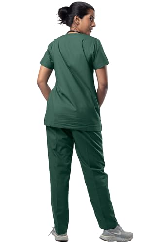 Image of Uniform Craft Women's 4 Pocket Scrub Suit Set | Medical Uniform | Cross V-Neck Poly Cotton | Short Sleeve Hospital Wear | Ideal for Doctors & Nurses (Forest Green, S)