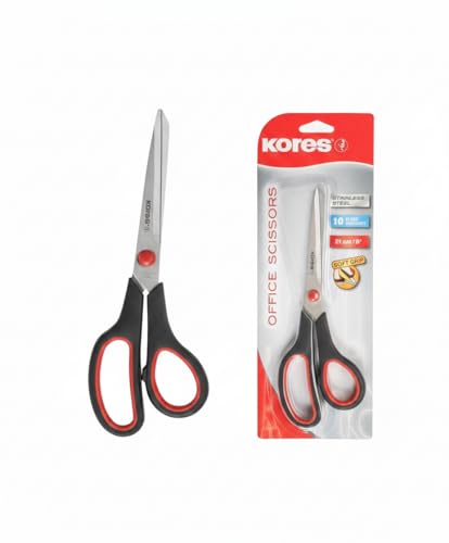 Kores - Ciseaux de Bureau à Poignée Souple pour Étudiants et Adultes, 210 mm, Acier Inoxydable Résistance à l'Usure, Fournitures Scolaires et de Bureau, Paquet de 1 en Couleurs Assorties