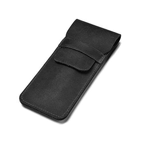 Daimay Leather Pen Case Holder Handmade Fountain Multi Pens Pouch Crazy Horse Leather Pen Protective Sleeve Cover Large â€“ Black