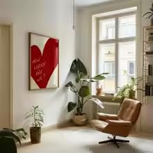 Impression sur toile de qualité supérieure avec châssis intégré cœur rouge