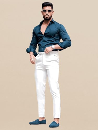 IndoPrimo Men's Satin Shirt with Spread Collar Neck Line Solid Pattern Full Sleeves Regular Fit Western Style and Standard Length