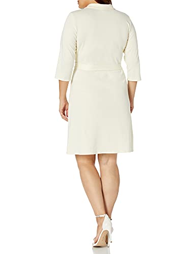 Star Vixen Women's Plus-Size 3/4 Sleeve Faux Wrap Dress With Collar, Ivory, 3X #TOP1