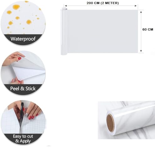 Image of D-fix Marble Peel and Stick Wallpaper for Home Decor, Waterproof Self-Adhesive Wall Stickers for Kitchen, Bathroom, Living Room - Wall Paper (60X200 CM (White)