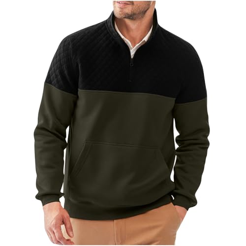 Pull zippé 1/4 homme coton hiver chaud couleur pure sweat col montant ajusté avec poches