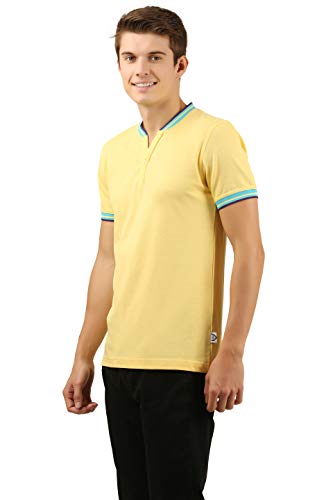 Image of Zebu Men's Half Sleeve Cotton Henley Neck Tshirt with bio wash (Pack of 1). Yellow