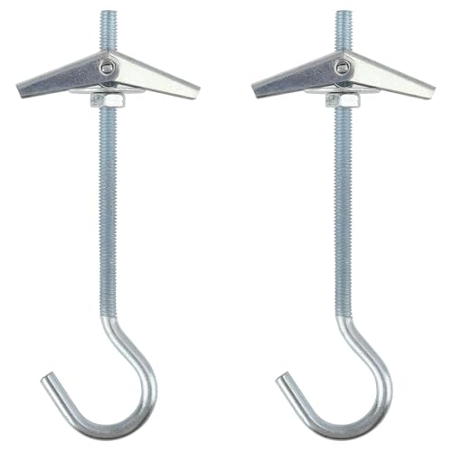Image of WEIKANG 2 Pcs Ceiling Hooks,Metal Wing Spring Toggle Hook for Hanging Plants,Heavy-Duty Fixing Anchors with Threaded Swag Hooks,for Wall Board Hanging Plants & Lights Decor(Silver)