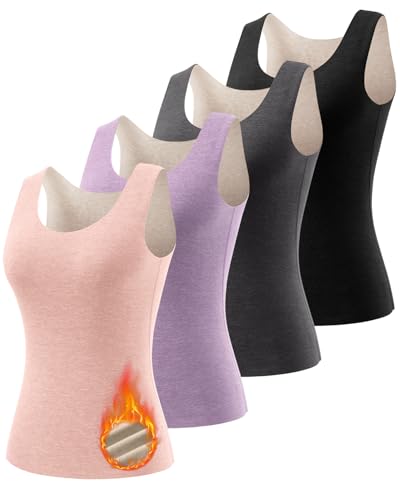 Women's Fleece Lined Thermals Underwear Tops Base Layer Tank Top Vest for Cold Weather 4,5Pairs