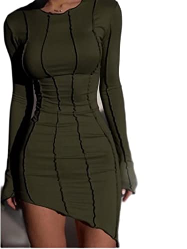 Mini robe sexy unie manches longues pour femme en taille L vert