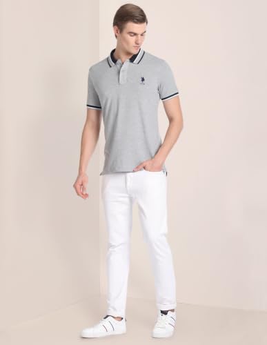 Image of U.S. POLO ASSN. Slim Fit Cotton Polo T Shirt for Men - Breathable, Half Sleeves Mens Tshirt - L, Grey