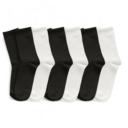 SOCKSCARVING Pack of 6 Black&White Cotton Mens Crew Socks, Suitable for all Occasion, Full Length, Odour Free &, 3X Softer than Regular Socks
