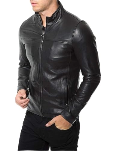 Image of Genuine Lambskin Leather Motorcycle Biker Leather Jacket Men CL-01