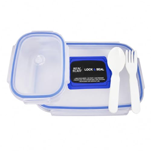 Image of Airtight Food Storage Containers Set with Spoon & Fork | Leakproof BPA-Free Plastic Lunch Box | Microwave, Freezer & Dishwasher Safe | Reusable Meal Prep Container Set