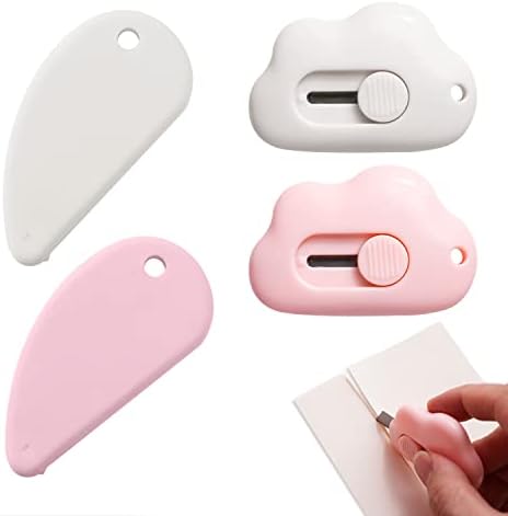 2 Pieces of Ceramic Box Opener and 2 Pieces of Mini Portable Utility Knives, Ceramic Safety Cutter, Telescopic Practical Letter Opener, Mini Box Opener, Used in Homes and Offices (Pink, White)