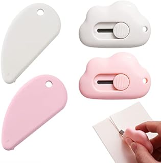 2 Pieces of Ceramic Box Opener and 2 Pieces of Mini Portable Utility Knives, Ceramic Safety Cutter, Telescopic Practical Letter Opener, Mini Box Opener, Used in Homes and Offices (Pink, White)