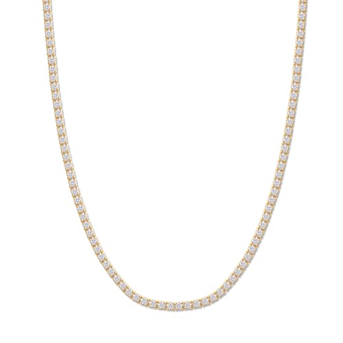 SAVEARTH DIAMONDS Round Lab Created Moissanite 2MM to 6MM Width Tennis Chain Necklace For Men Women In 14K Gold Plated 925 Sterling Silver, (VVS1 Clarity, 5.50 CT To 78.70 CT), 15″ To 24″