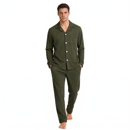 Image of U2SKIIN Men's 100% Cotton Pajama Set, Soft Button Down Sleepwear Lounge Pjs
