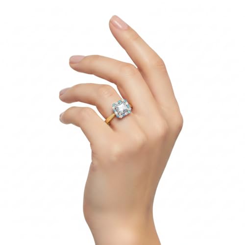 Image of Choose Your Gemstone Floating Halo Diamond CZ Ring Yellow Gold Plated Princess Shape Halo Engagement Rings Everyday Jewelry Wedding Jewelry Handmade Gifts for Wife US Size 4 to 12