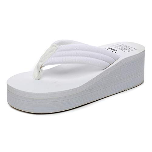 MIOKE Women's High Heel Wedge Flipflops Sandals Platform Slip On Nonslip Casual Summer Beach Thong Sandal White