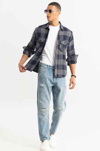 Image of SNITCH Men's Overshirt | Relaxed Fit Cotton Shirt with Tartan Checks | Full Sleeve Spread Collar Casual Shirt with Flap Pockets for College & Street Wear