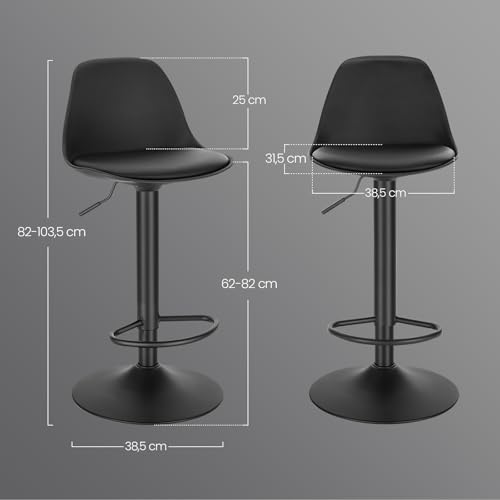 Miniatura 3 de Eugad Juego De 2x Taburete De Bar Giratorio, Con Altura Ajustable Entre 60,5 Y 82 Cm, Taburete De Cocina, Estructura Metal, Con Respaldo Y Reposapies, 0651by-2