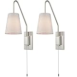 JEENKAE Contemporary Modern Plug-in Wall Sconces Set of Two Wall Lamps for Bedroom Hallway with Pull