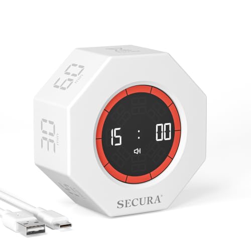 Secura Pomodoro Timer with 1/3/5/10/15/30/60 Min Presets, 3 Level Volume