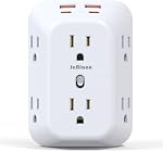 Multi Plug Socket, Surge Protector, 6-Port Extender with 4 USB Ports (2 USB A, 2 USB C), 4-Pack Power Board, Wall Plug Adapter Reserved for Home Travel and Office use