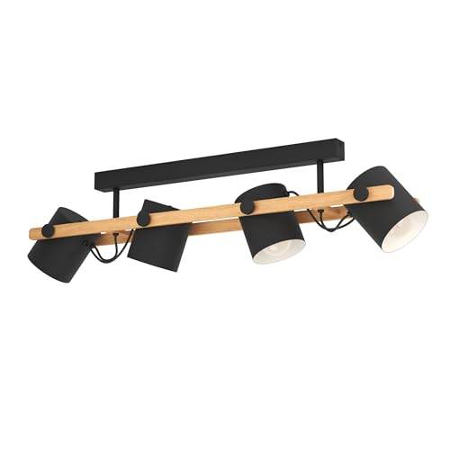 Plafonnier Hornwood Eglo à 4 spots noirs orientables en bois et métal