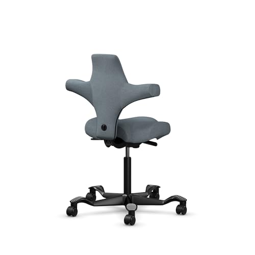 Image of HAG Capisco Sit to Stand Chair-Black Frame-Upholstered Dark Gray