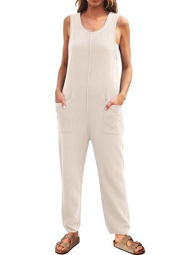 Image of LILLUSORY Knit Jumpsuit Women's Sleeveless One Piece Jumpsuits with Pockets