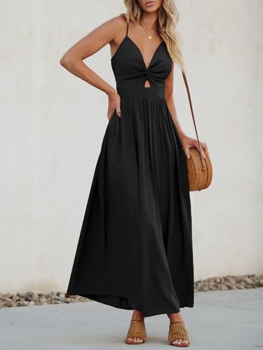 Image of CUPSHE Women Casual Dress Beach Sleeveless V Neck Summer Cutout Spaghetti Straps Formal Maxi Sun Dresses