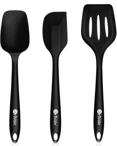 Image of Dribble Premium Big & Sturdy Silicone Spatula Set of 3, Heat Resistant Spatulas for Non Stick Cooking,Baking & Mixing-BPA-Free & Food Grade, Black