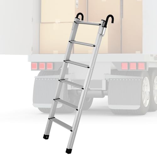 Escalera de aluminio resistente con ganchos desmontables y pedales antideslizantes para un acceso seguro a la caja de carga y al remolque
