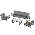 EAST OAK 5 Seats Patio Furniture Set, Waterproof Outdoor Patio Furniture with Thick Cushion, 4-Piece Outside Conversation Set with Coffee Table for Garden and Yard, Misty Grey