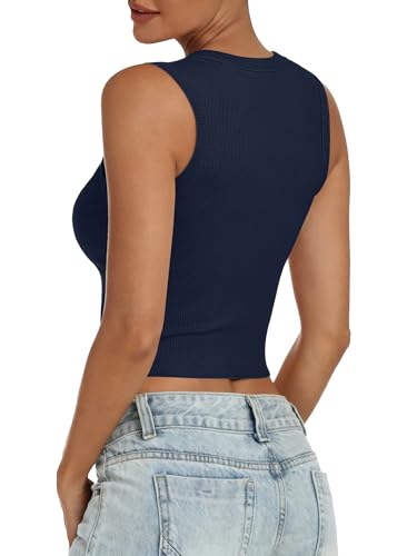 Image of ANRABESS Womens Crop Tank Tops High Neck Sleeveless Ribbed Knit Slim Fit Shirts 2026 Summer Casual Basic Workout Clothes