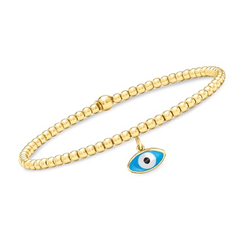 Pure Collection by Ross-Simons Italian 3mm 18kt Gold Vermeil Bead Stretch Bracelet With Evil Eye Charm